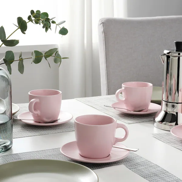 فنجان نعلبکی IKEA مدل FARGKLAR صورتی بزرگ